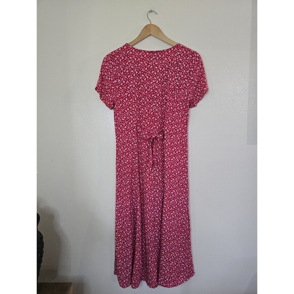 Saks Fifth Avenue Dress Womens Size 2 Red Dutsy Floral Button Midi Viscose Boho - Picture 7 of 12